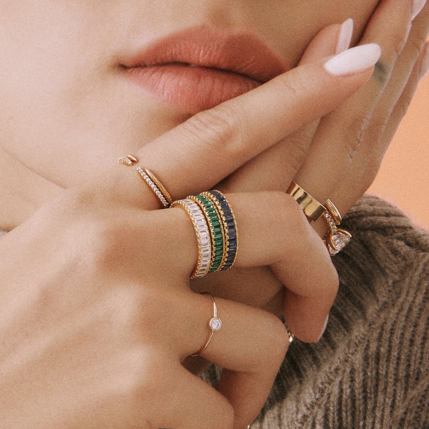 Lab Grown Blue Sapphire Baguette Eternity Ring - Image 15