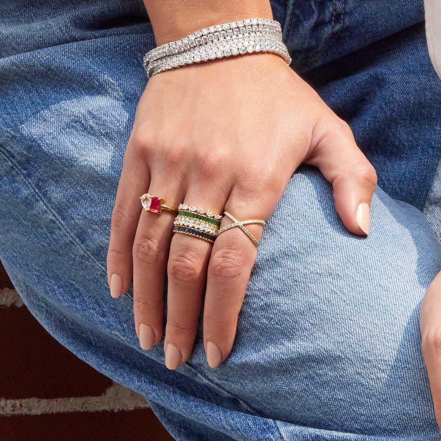 Lab Grown Blue Sapphire Baguette Eternity Ring - Image 19