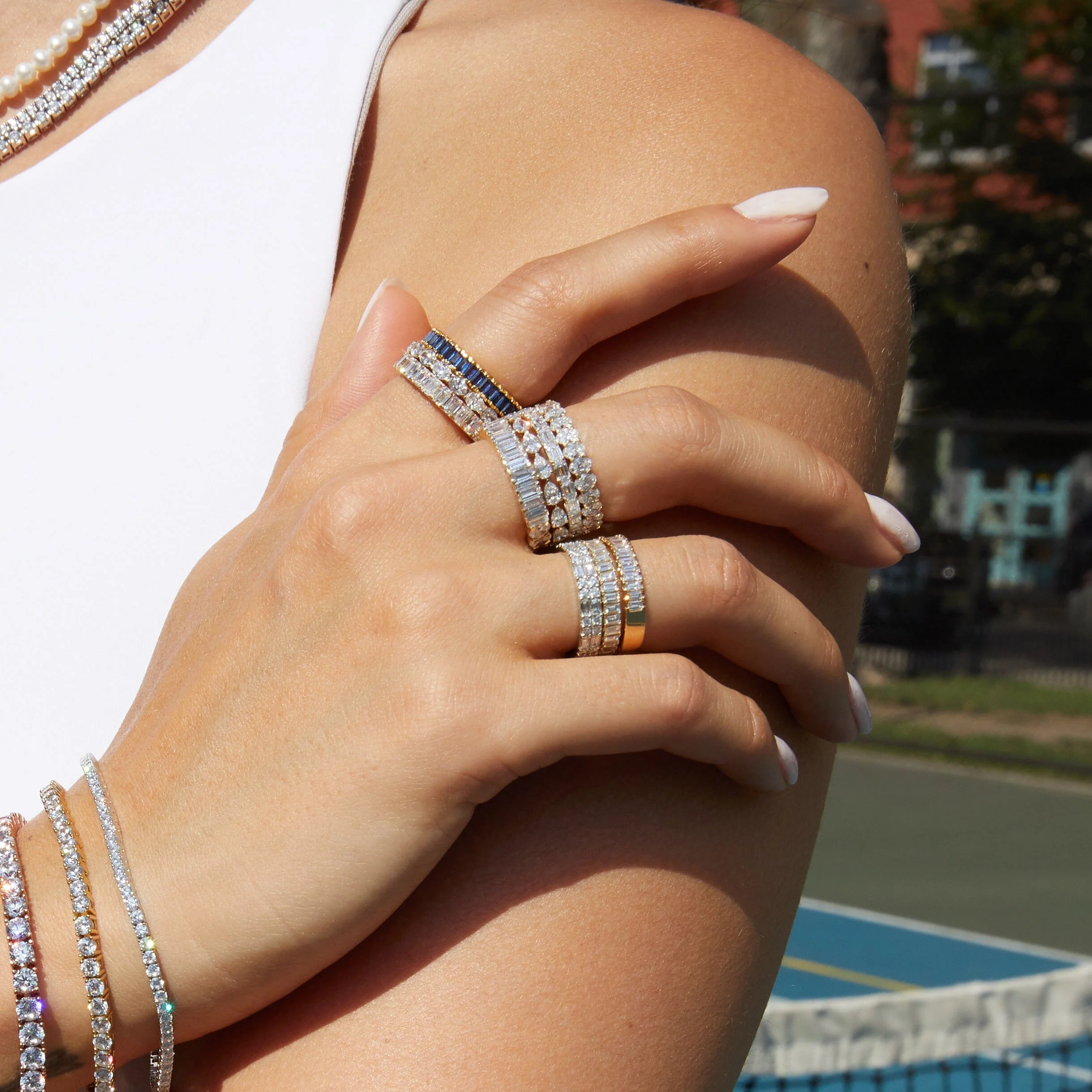 Lab Grown Blue Sapphire Baguette Eternity Ring - Image 21