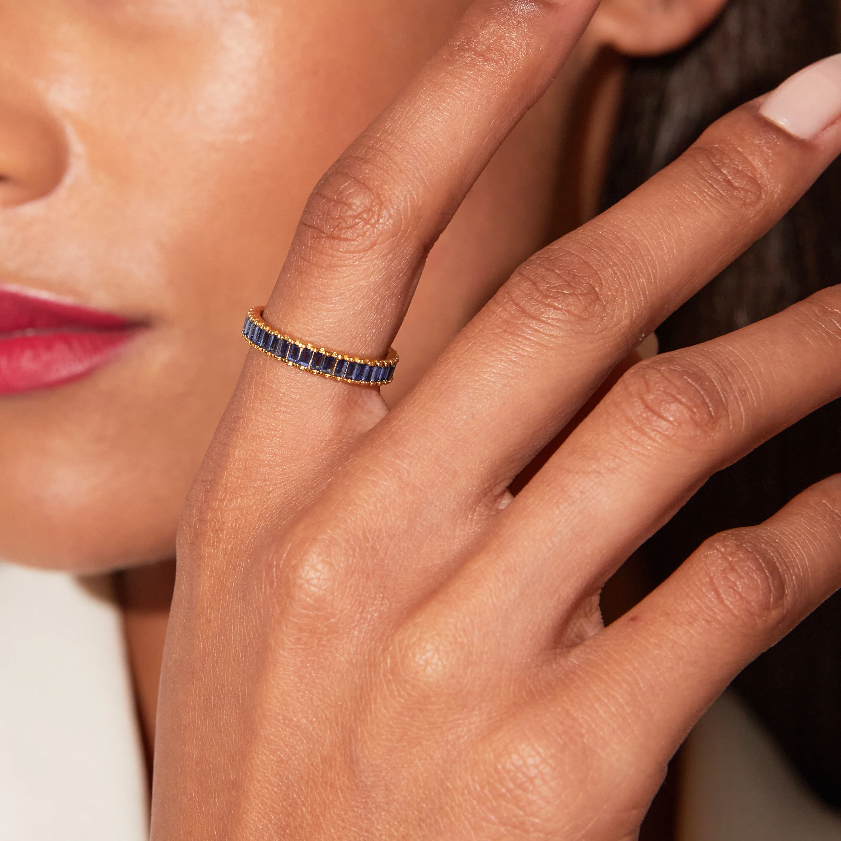 Lab Grown Blue Sapphire Baguette Eternity Ring - Image 24