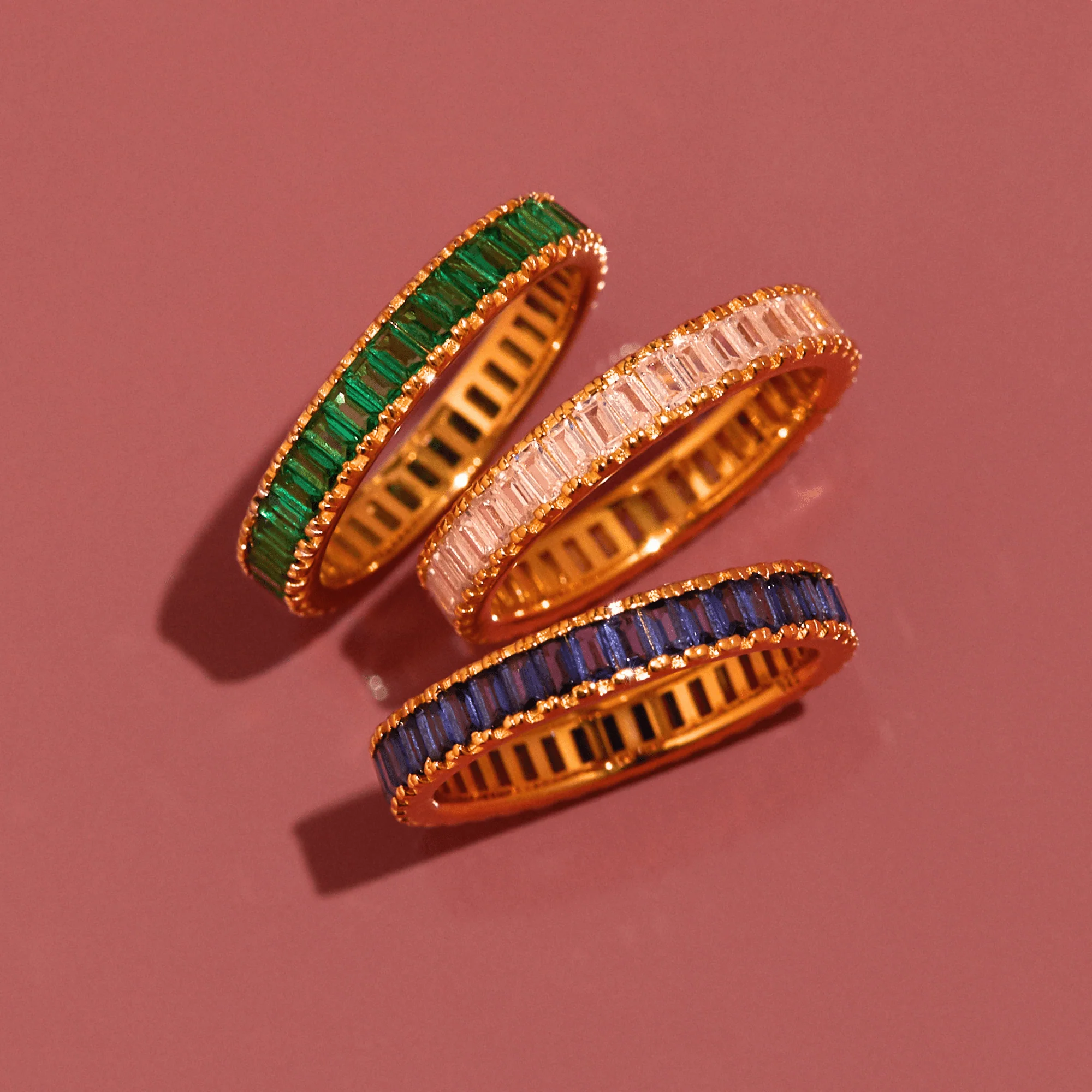 Lab Grown Blue Sapphire Baguette Eternity Ring - Image 9