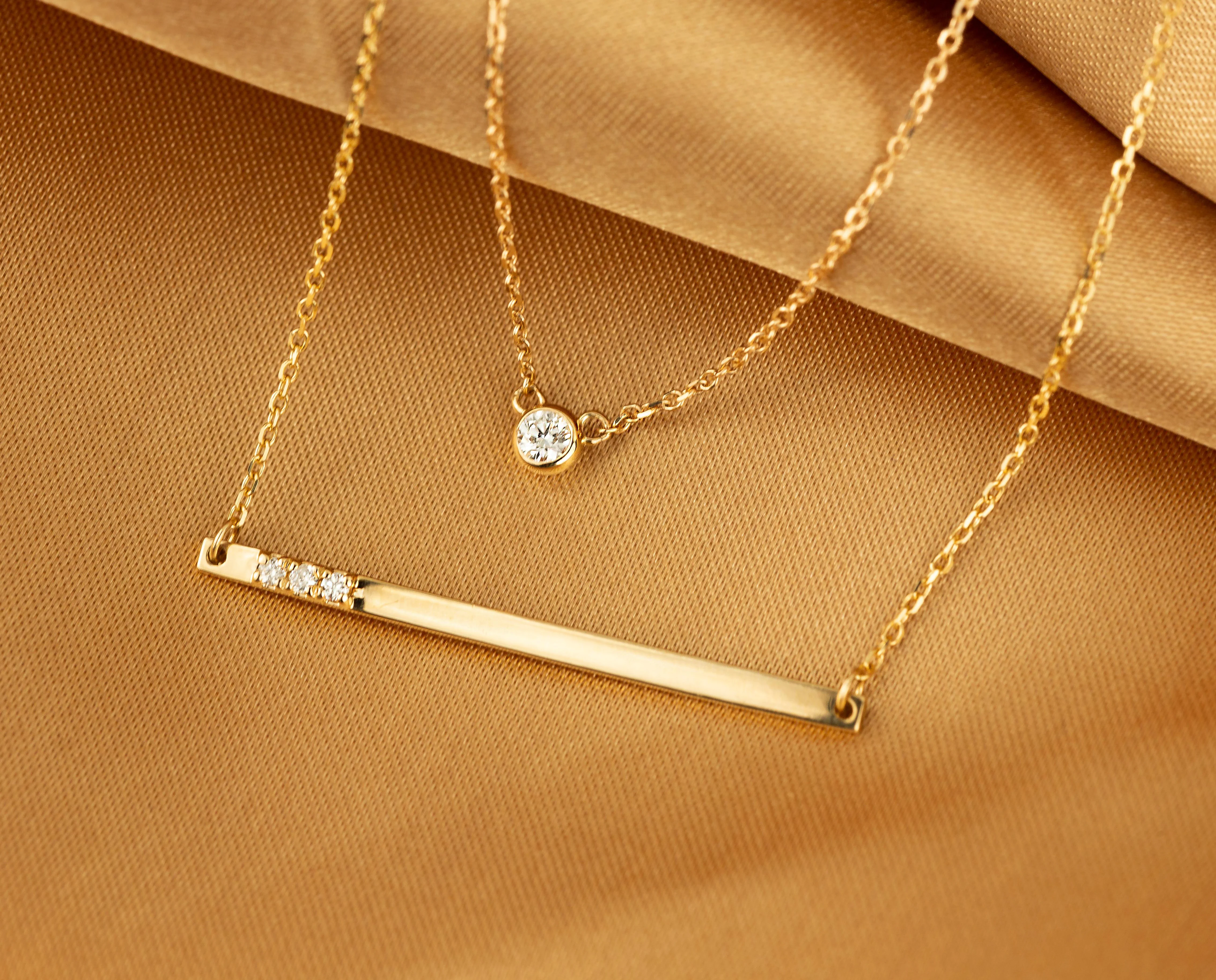 Gold Bar Necklace With Diamonds - Image 5