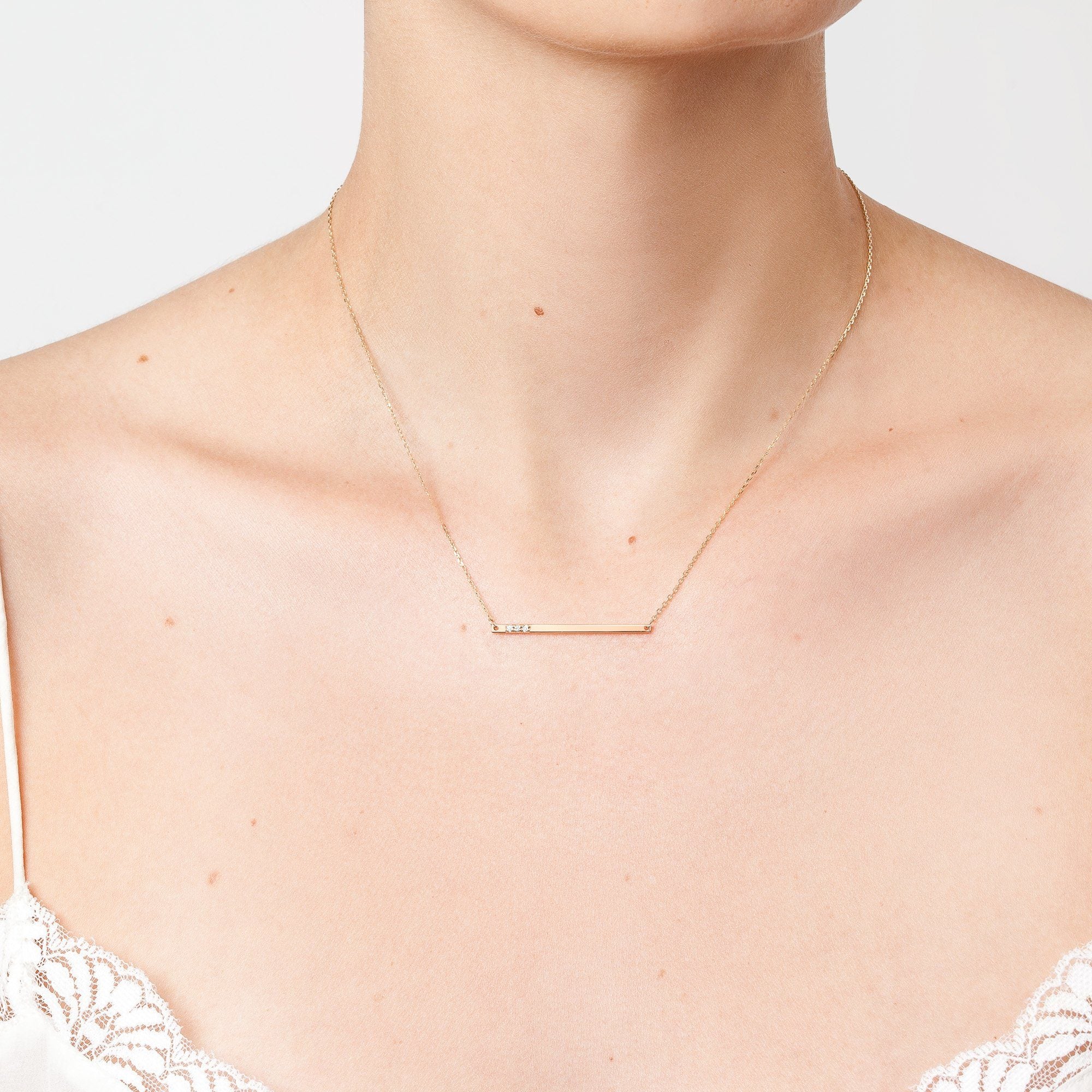 Gold Bar Necklace With Diamonds - Image 8