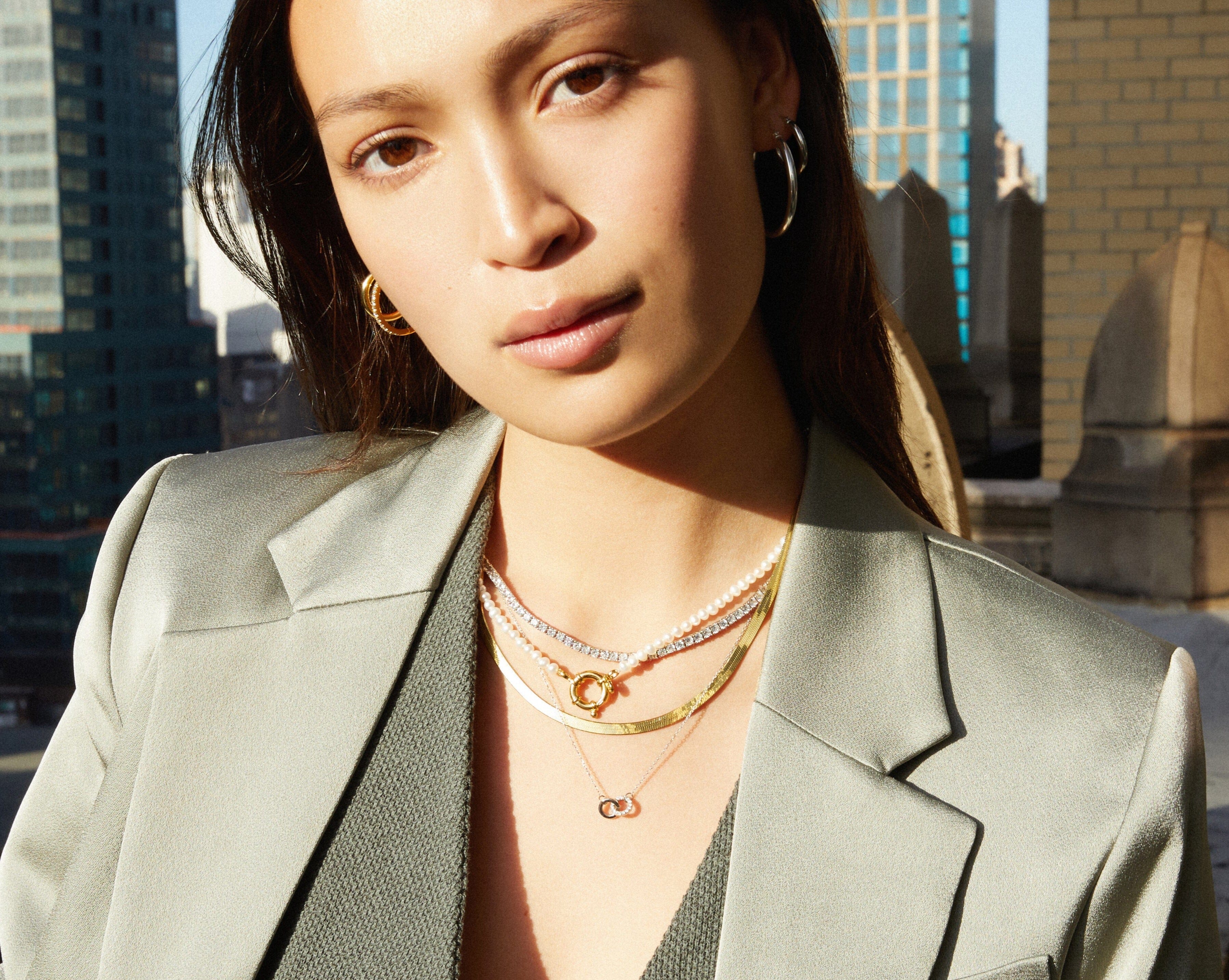 Solid Gold Herringbone Chain Necklace - Image 28