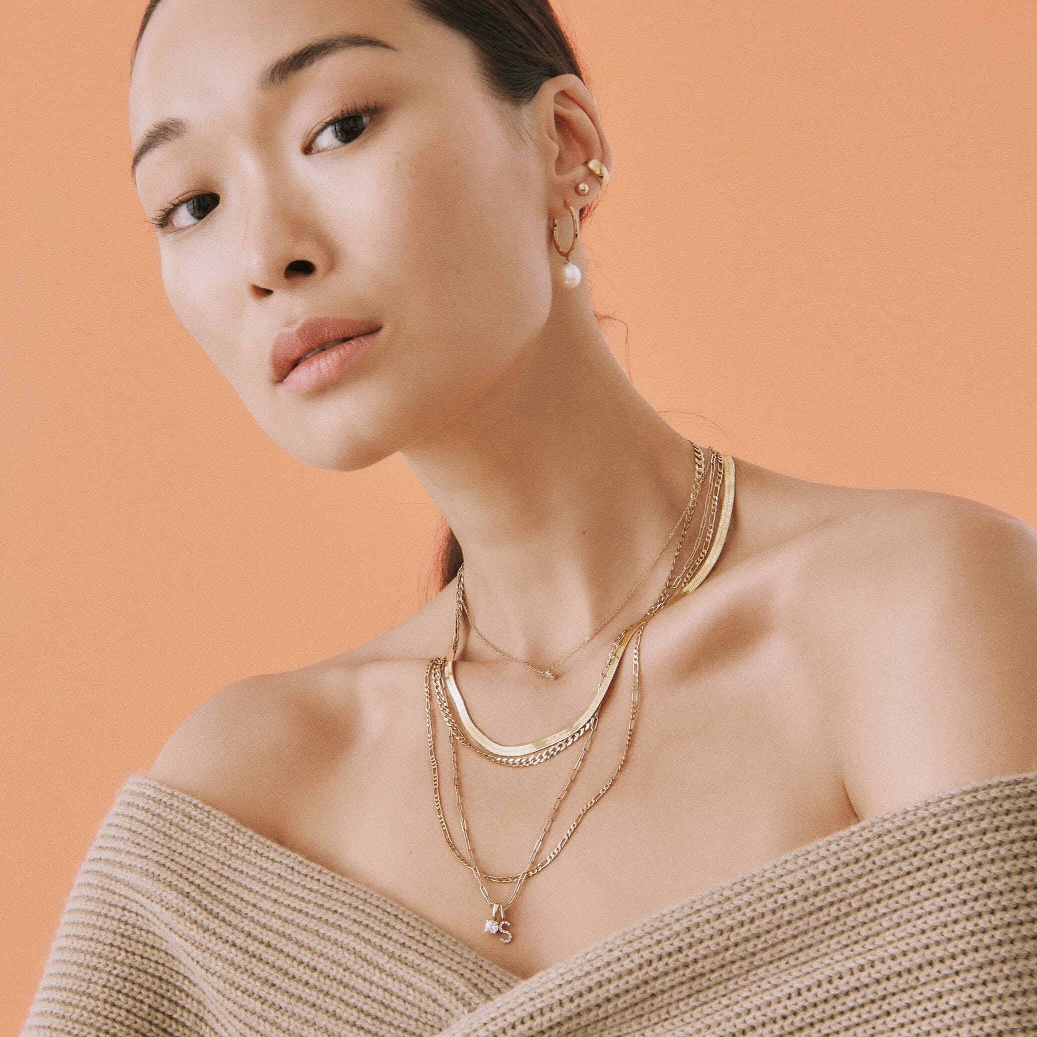 Solid Gold Herringbone Chain Necklace - Image 29