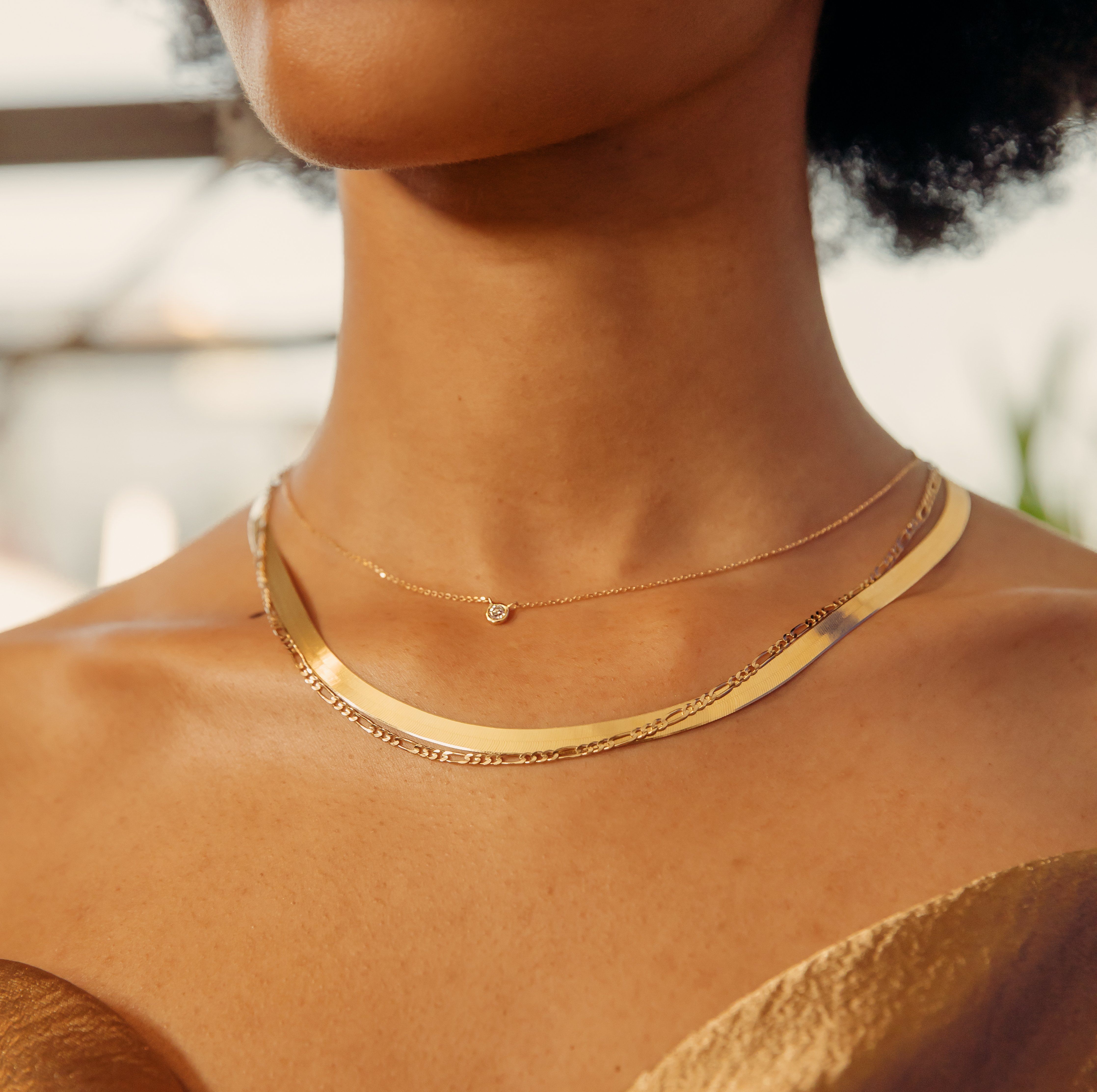 Solid Gold Herringbone Chain Necklace - Image 38