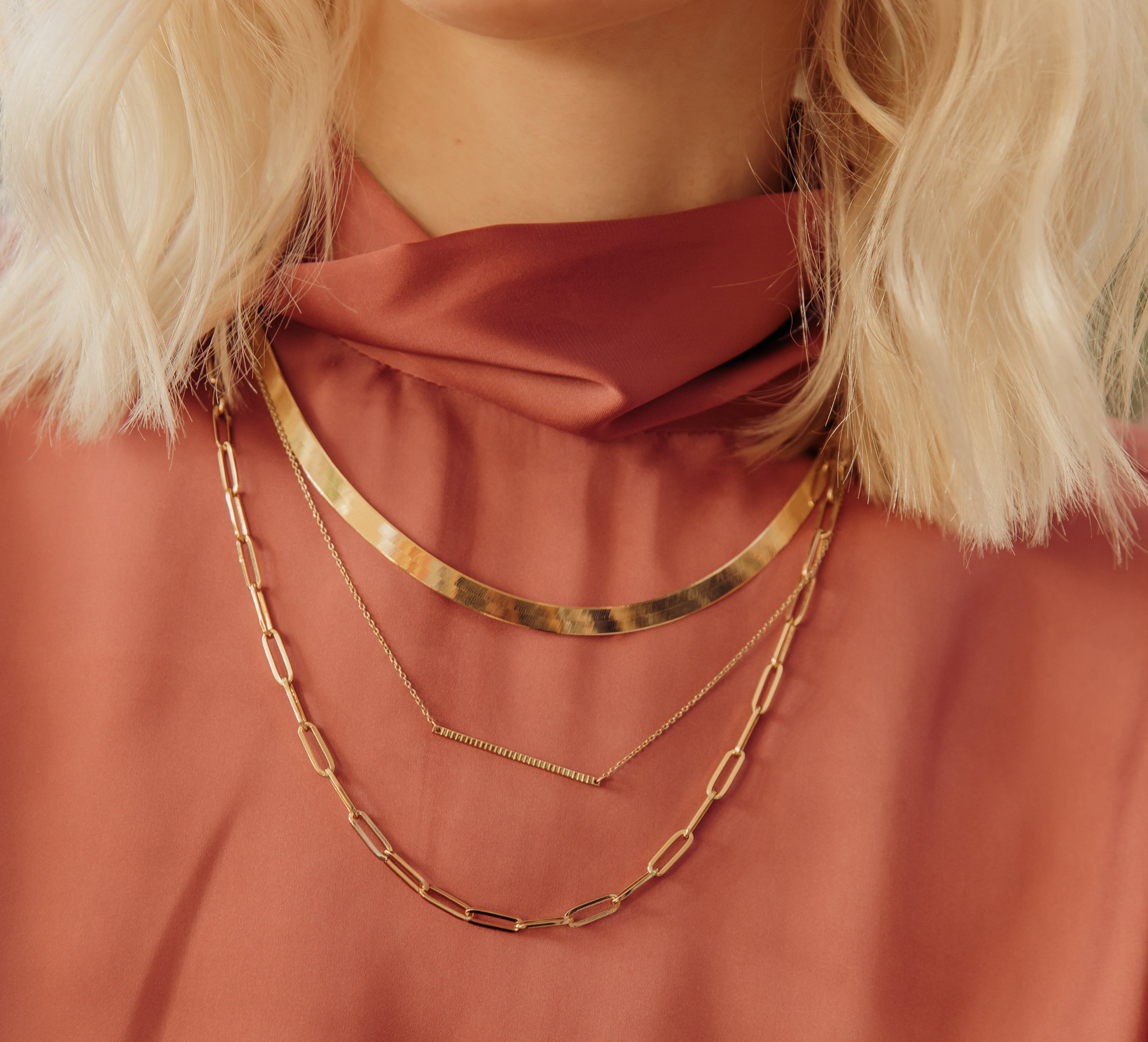 Solid Gold Herringbone Chain Necklace - Image 44