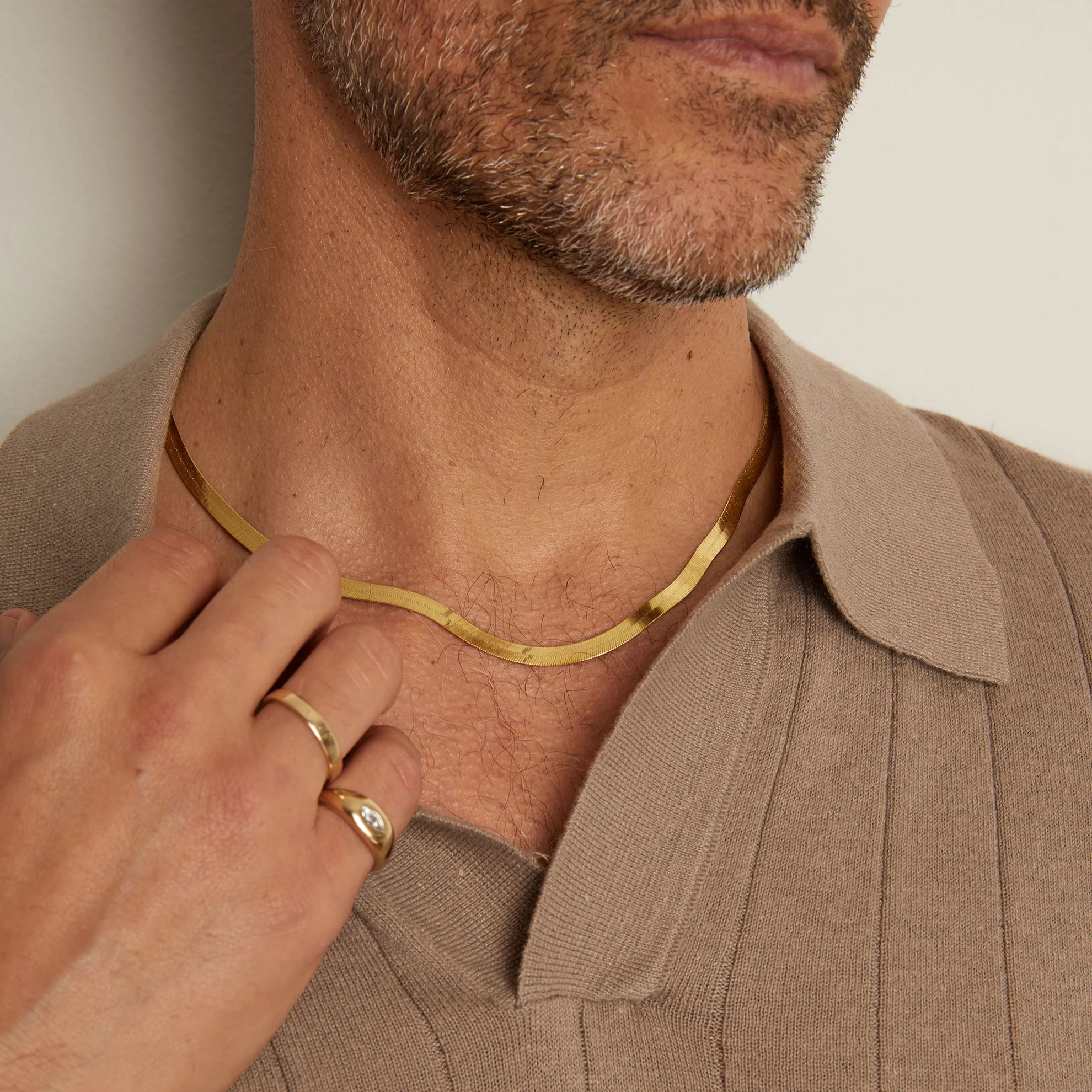 Solid Gold Herringbone Chain Necklace - Image 25