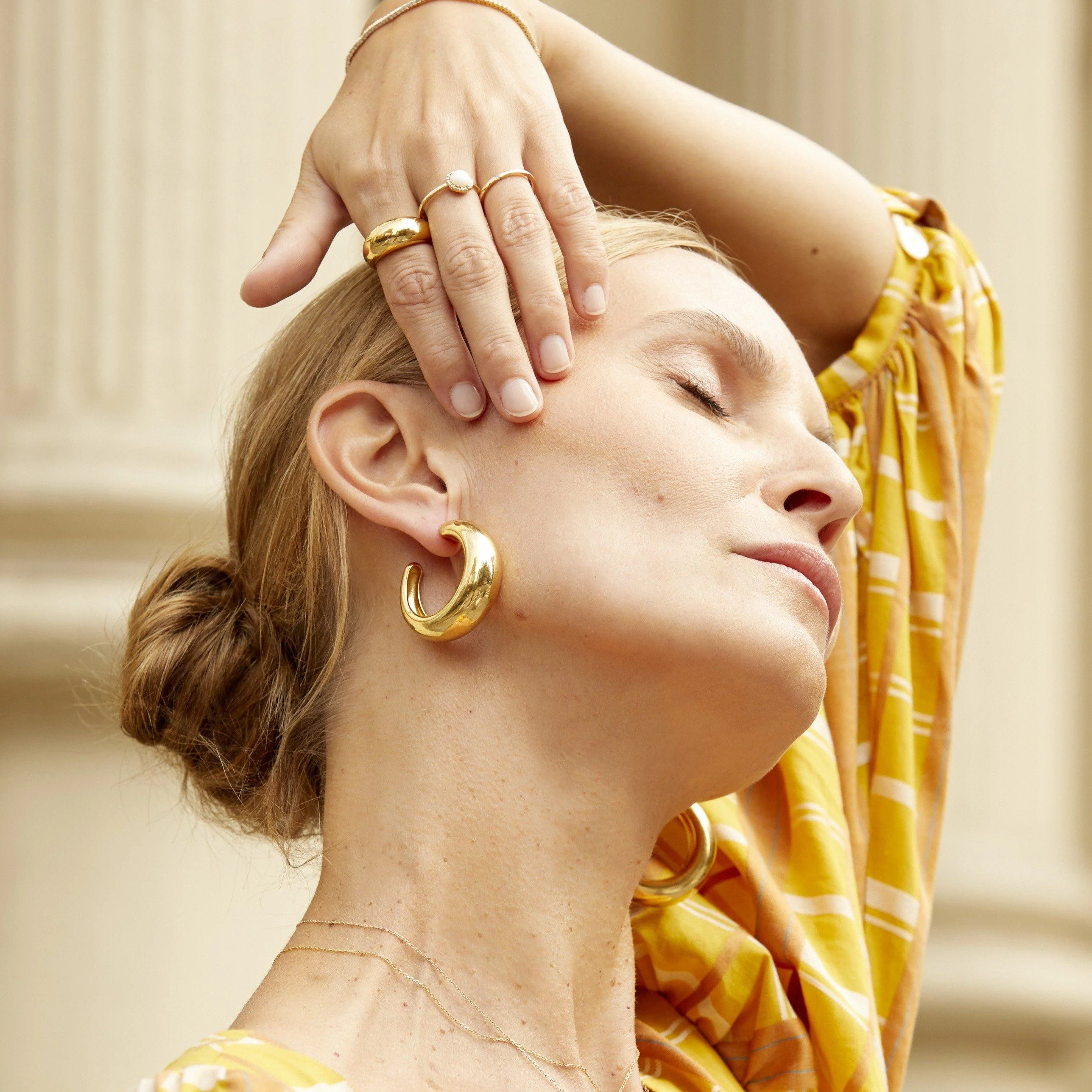 Gold Smooth Arch Hoops Medium - Image 10