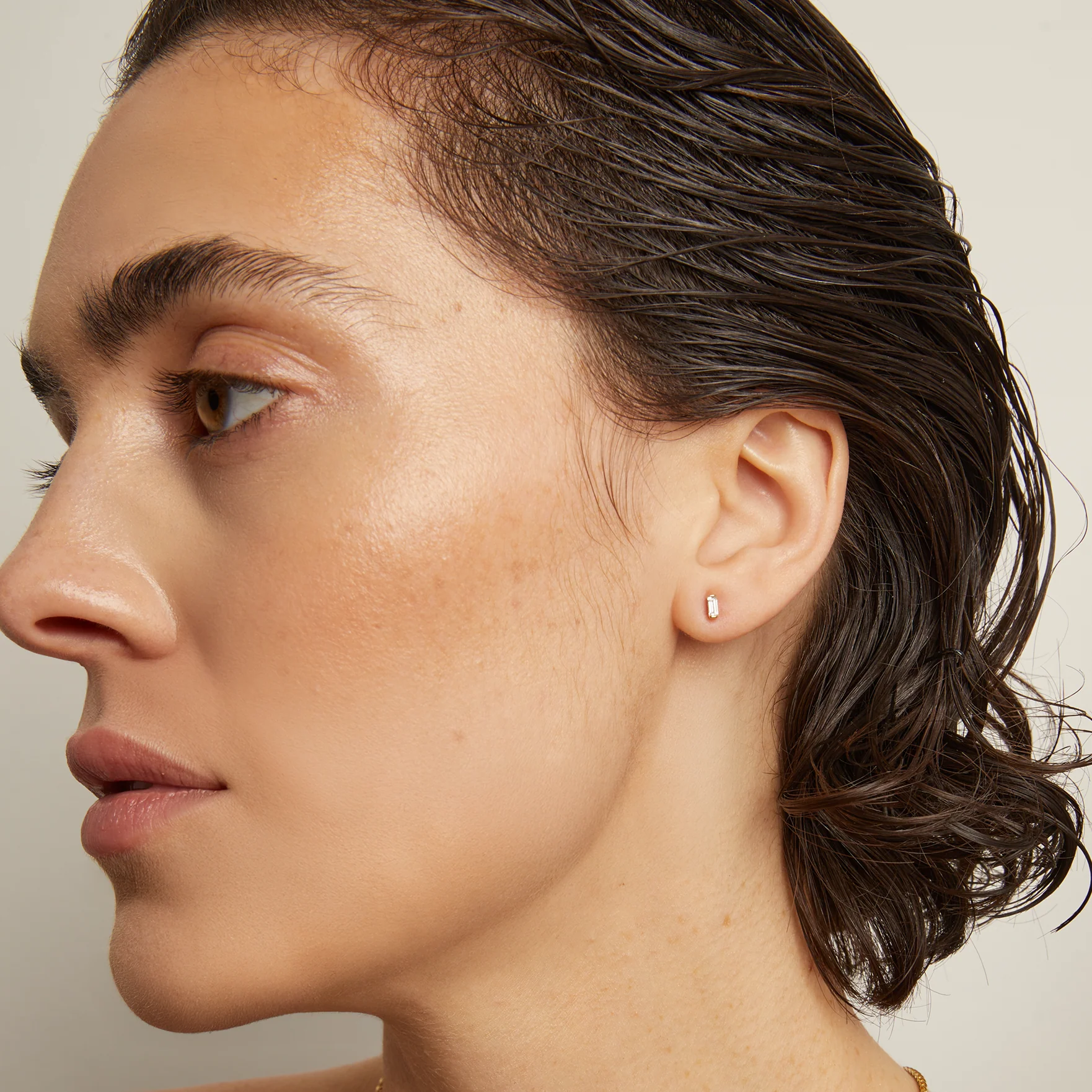 Lab Grown White Sapphire Baguette Stud Earrings - Image 6