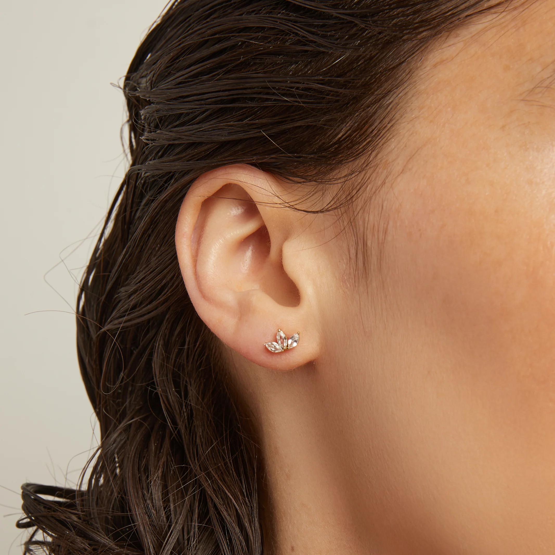 Lab Grown White Sapphire Crown Marquise Earrings - Image 6