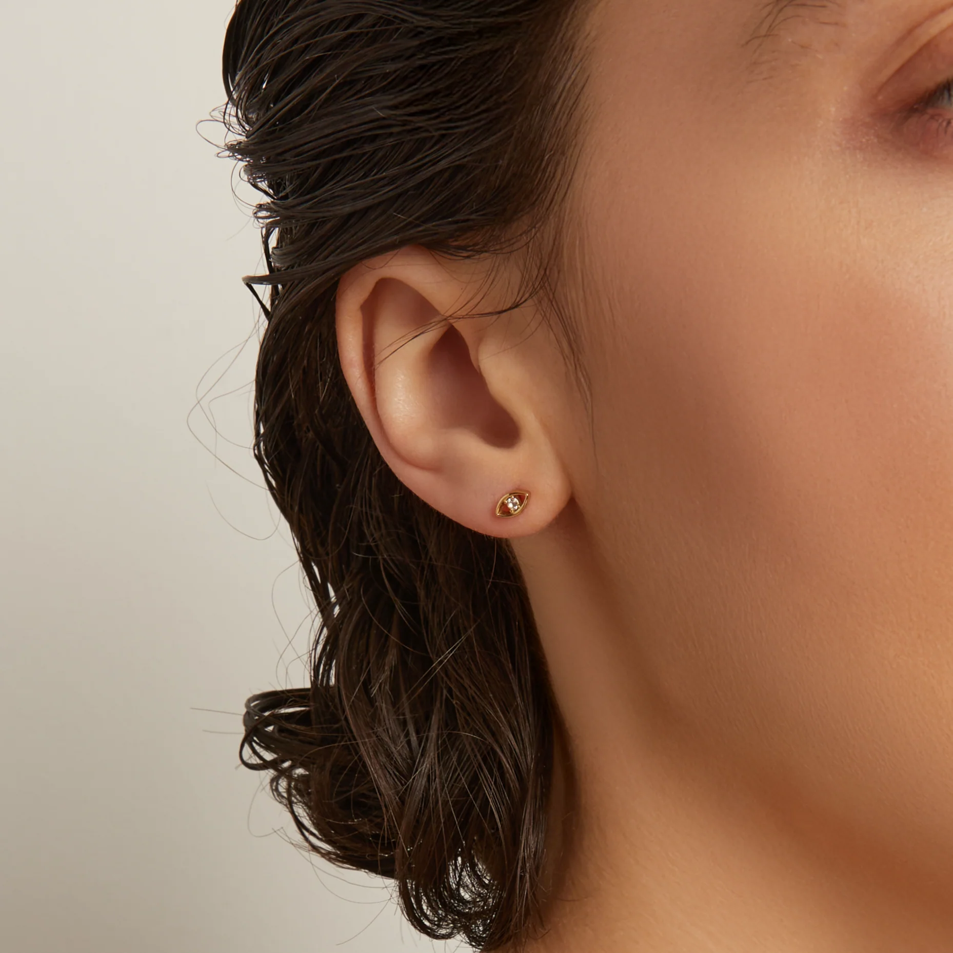 Lab Grown White Sapphire Evil Eye Stud Earrings - Image 6