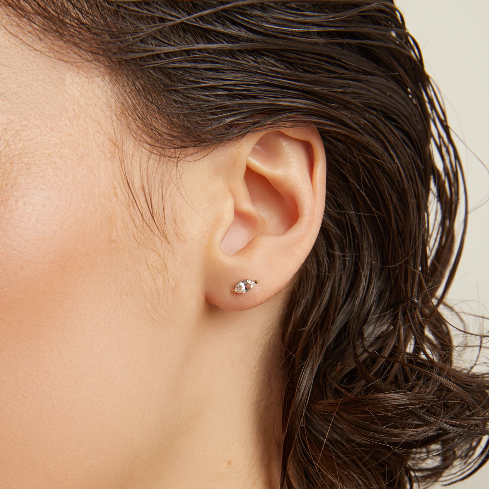 Lab Grown White Sapphire Marquise Stud Earrings - Image 6