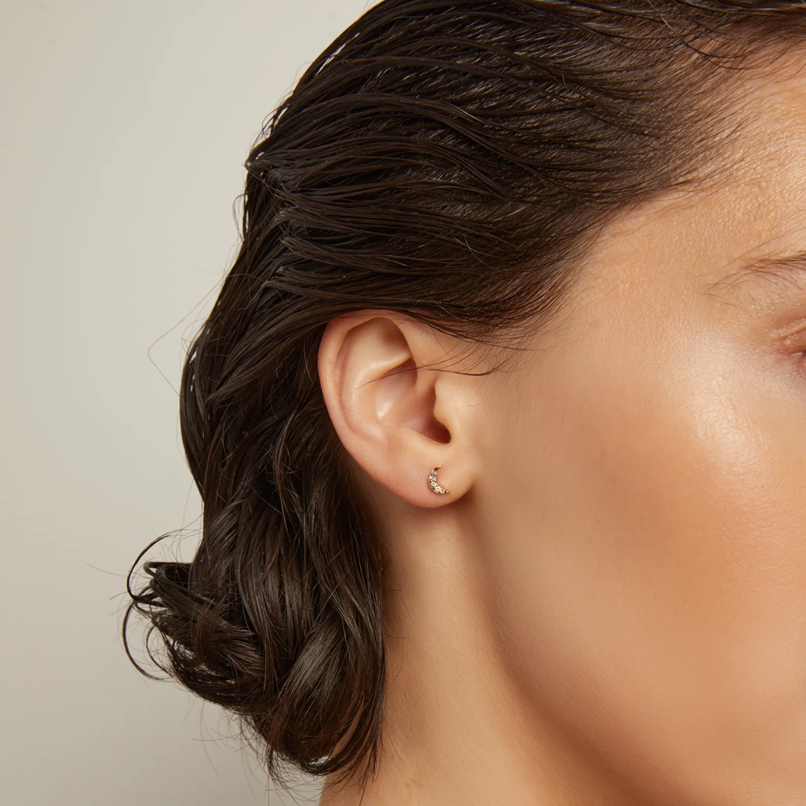 Lab Grown White Sapphire Moon Stud Earrings - Image 6