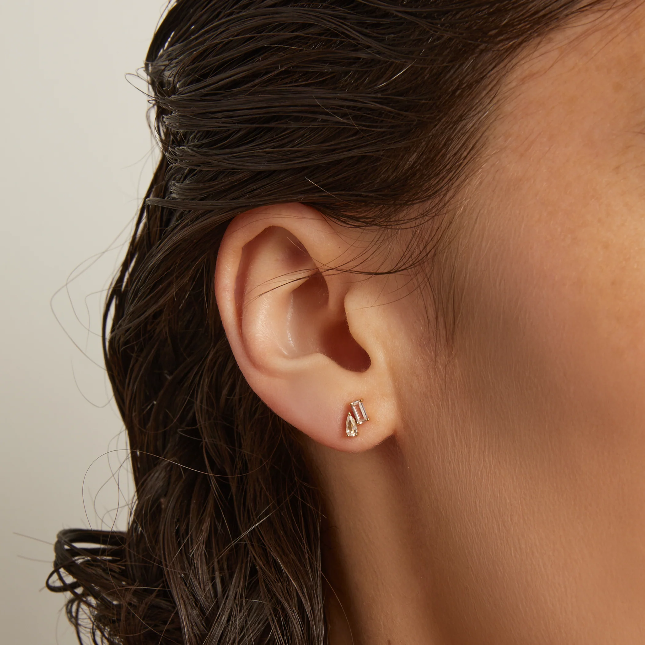 Lab Grown White Sapphire Toi et Moi Stud Earrings - Image 6