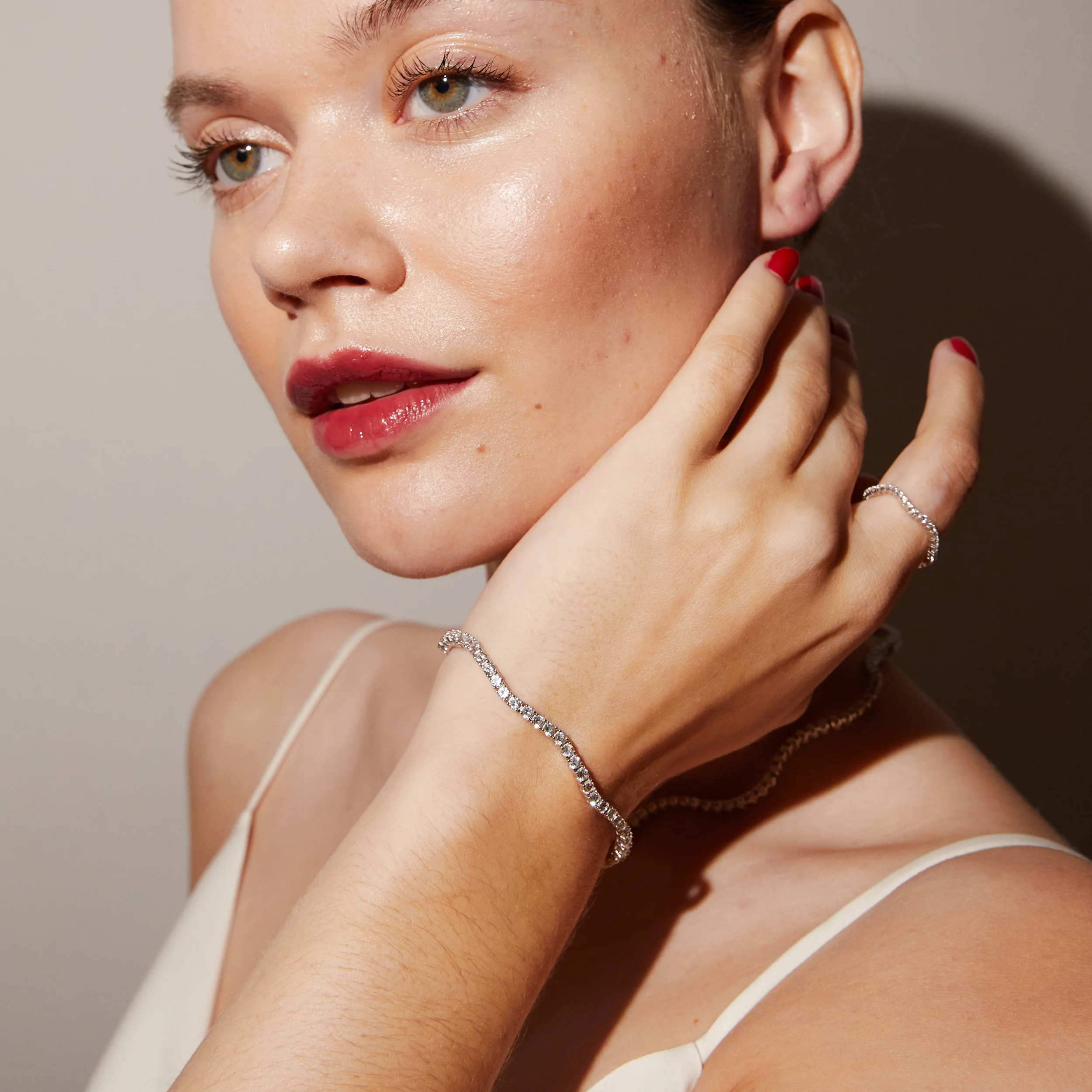 Lab Grown White Sapphire Wave Tennis Bracelet - Image 5