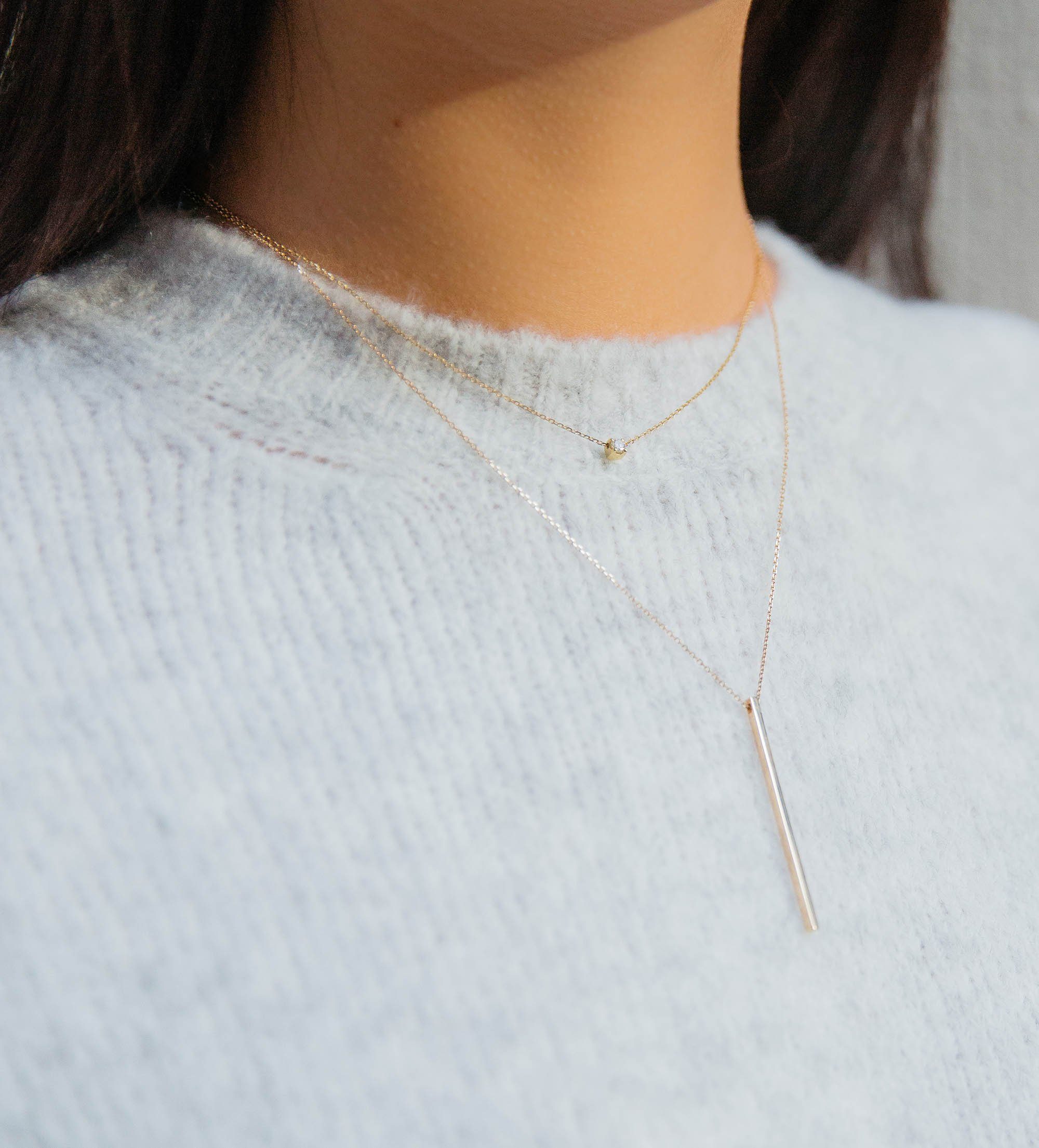 Long Gold Bar Drop Necklace - Image 7