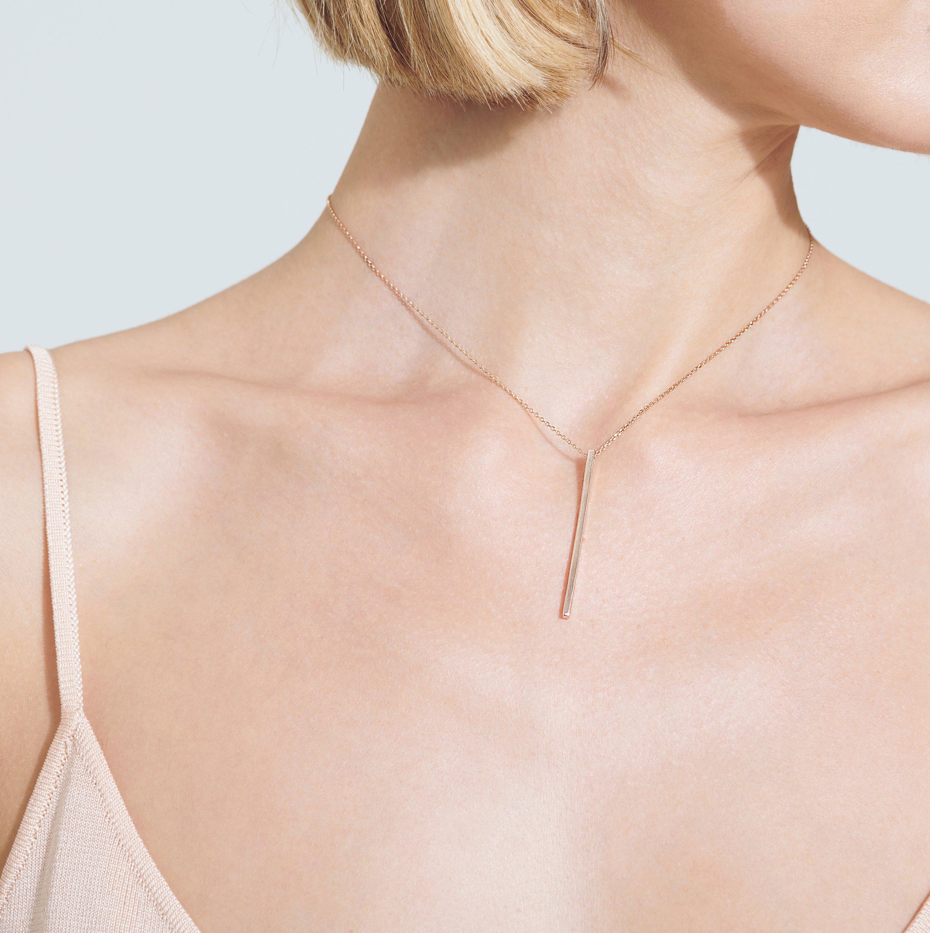 Long Gold Bar Drop Necklace - Image 9