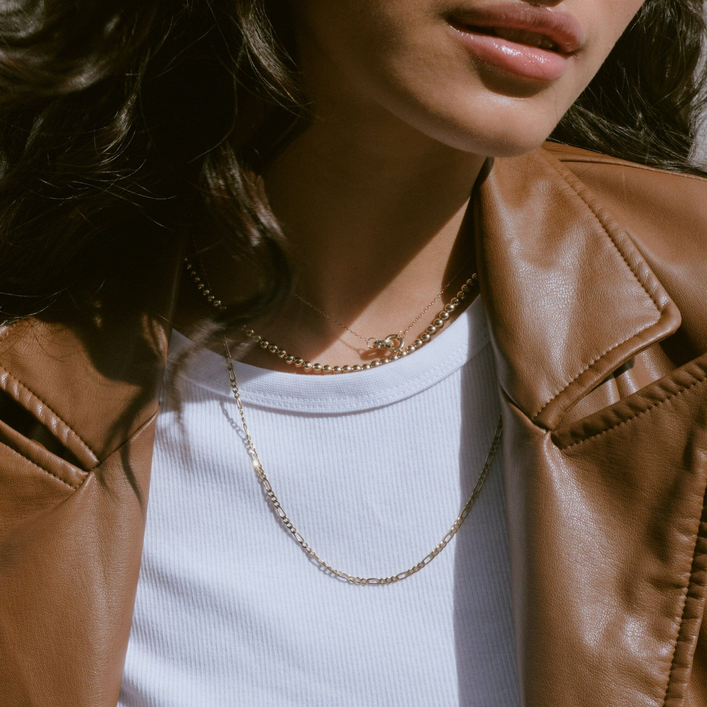 Medium Gold Figaro Chain Necklace - Image 7