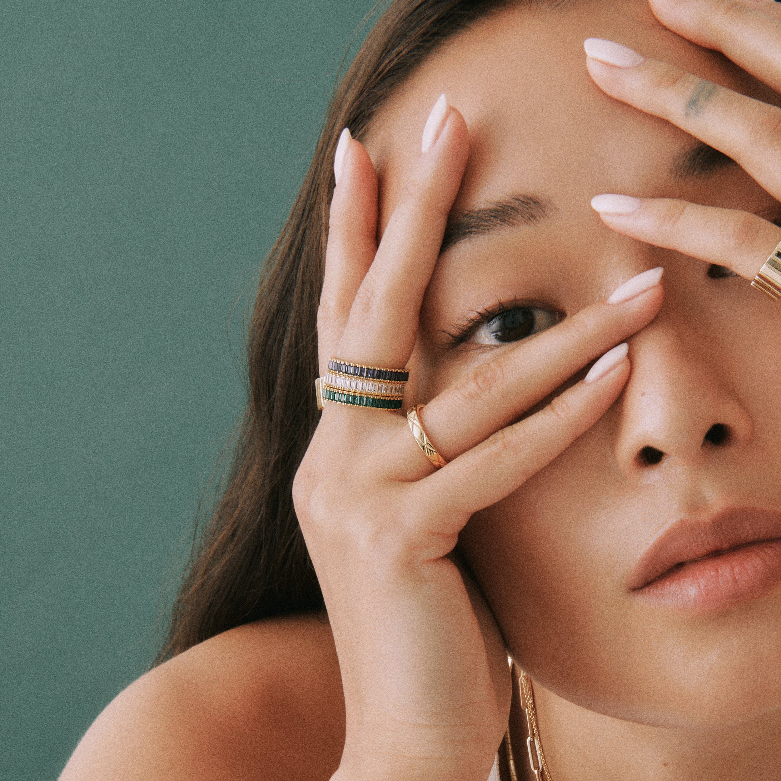 Lab Grown White Sapphire Baguette Eternity Ring - Image 16