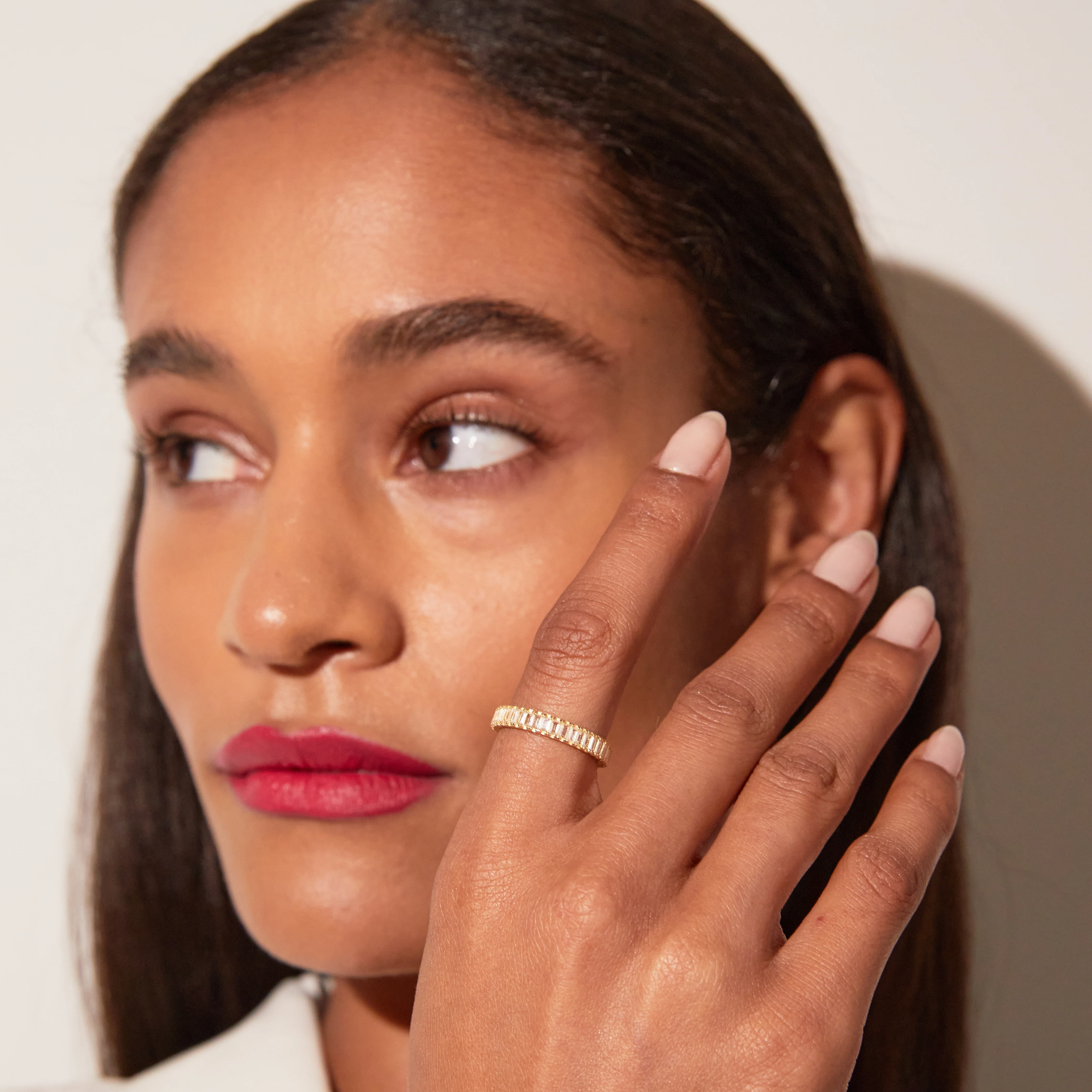 Lab Grown White Sapphire Baguette Eternity Ring - Image 23