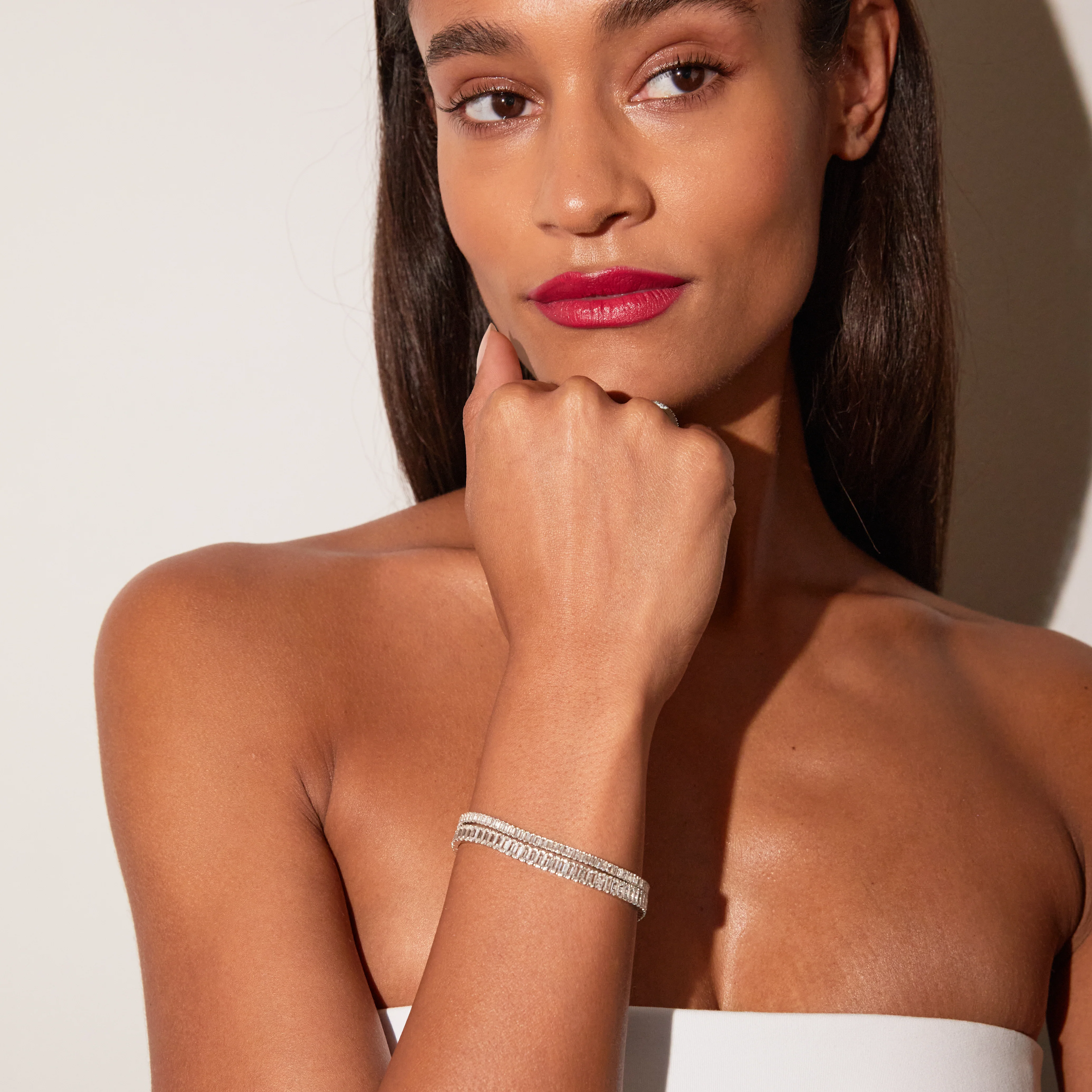 Lab Grown White Sapphire Baguette Tennis Bracelet - 12ct - Image 12