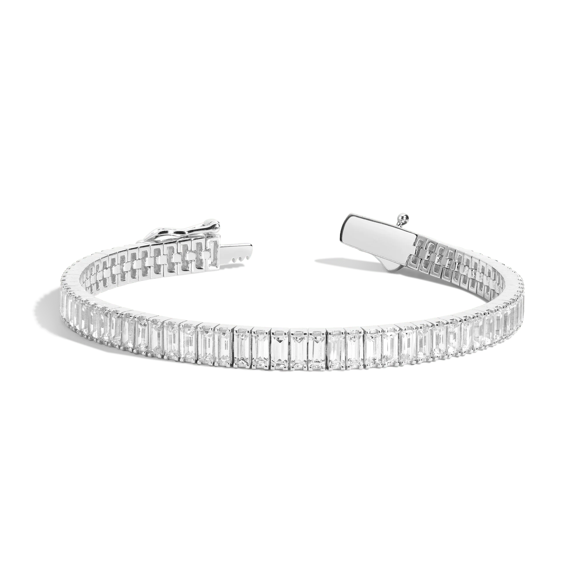 Lab Grown White Sapphire Baguette Tennis Bracelet - Image 7